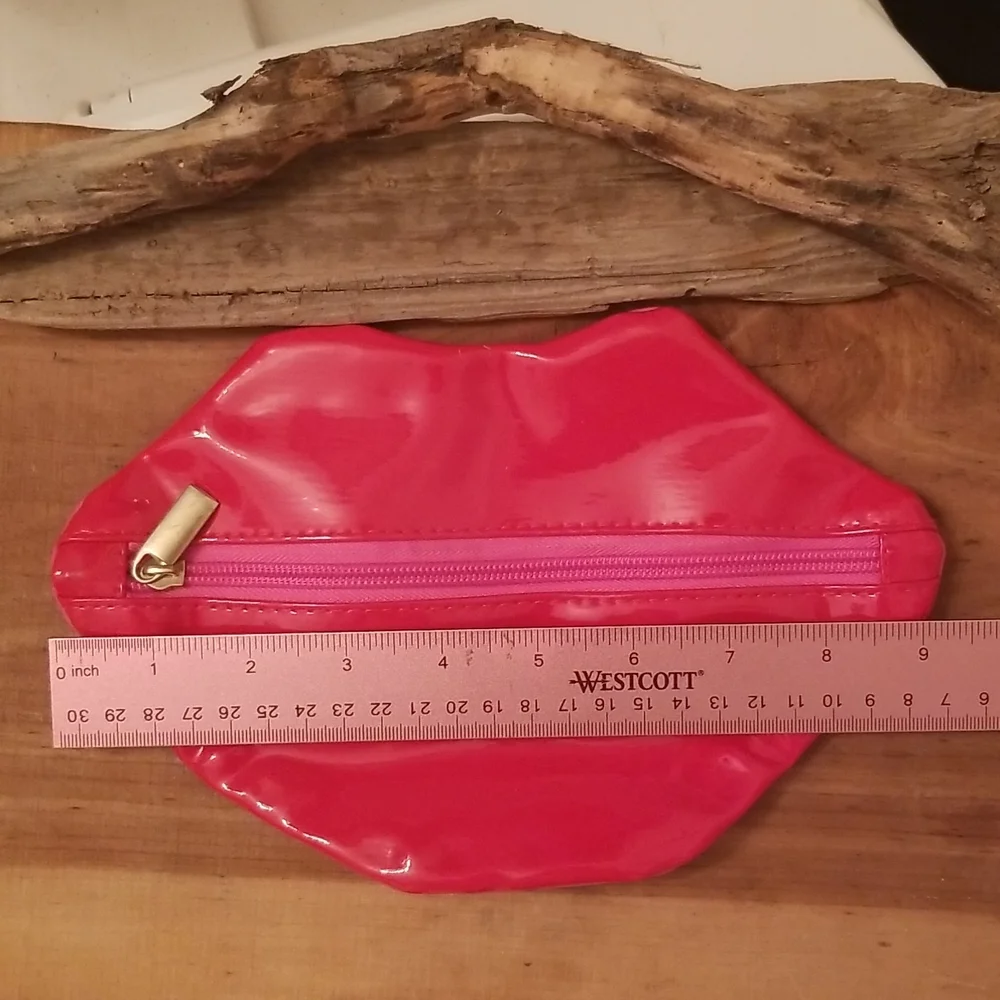Macy's Red & Pink Zippered Lips Cosmetics Bag